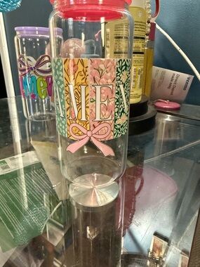 Glass Tumbler. “Amen” with floral. 20 ounce